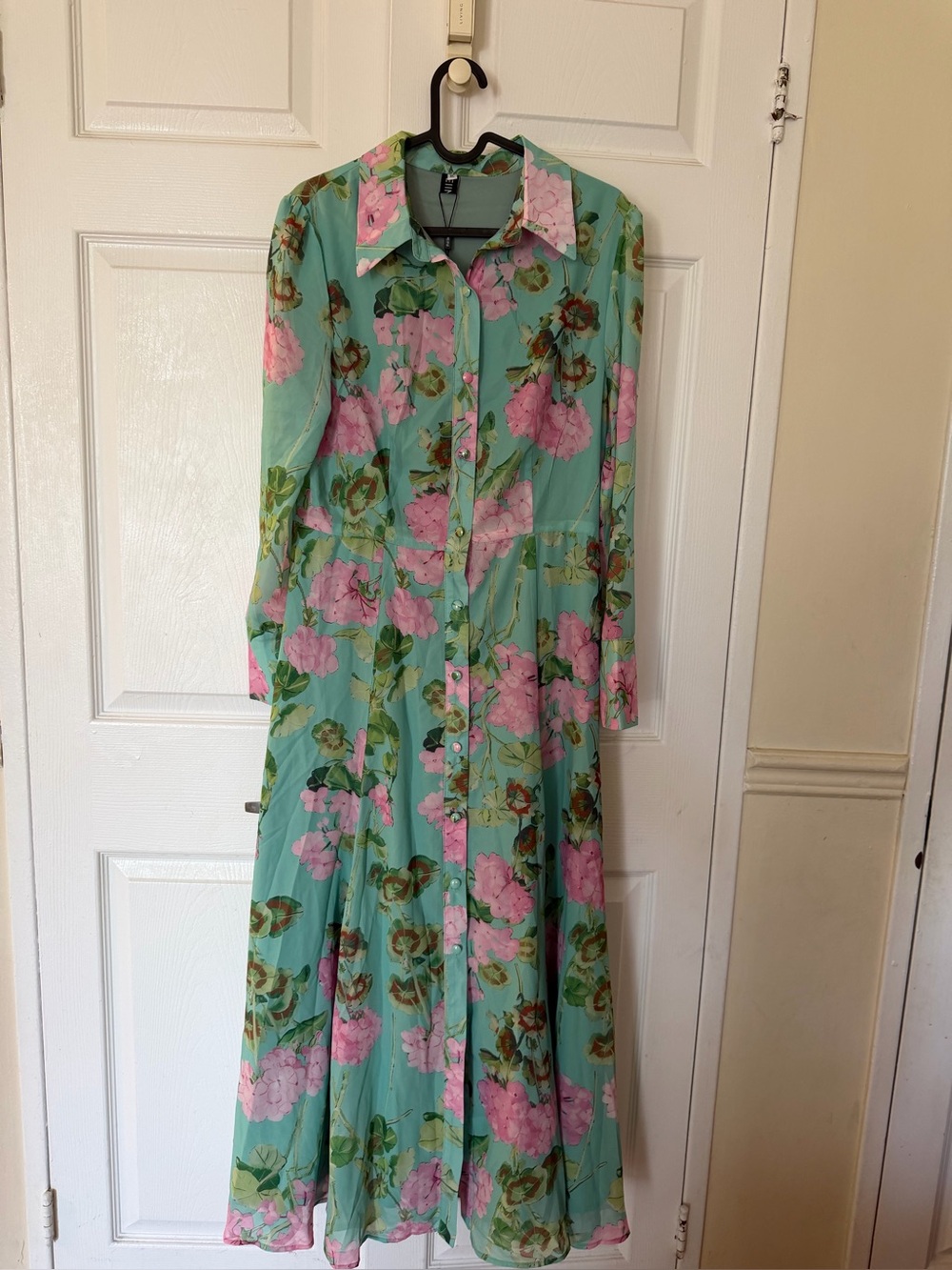 Floral Mint Green Button-Front Maxi Dress - Pink Floral